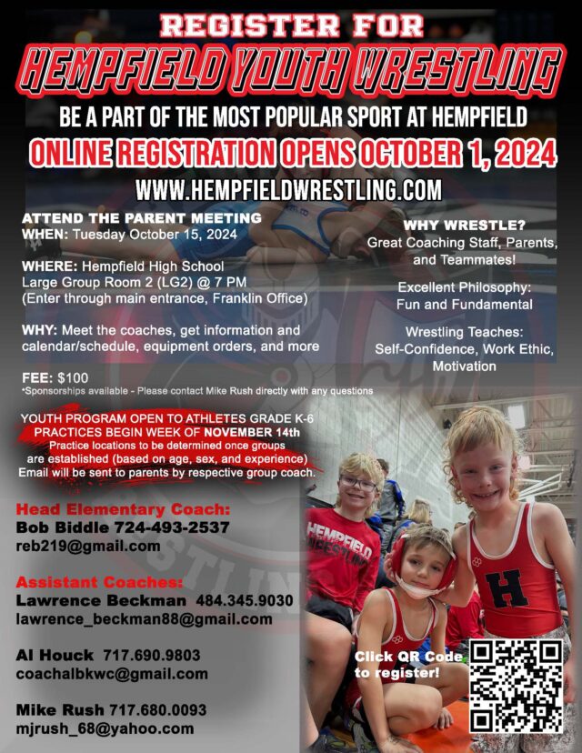 HEMPFIELD YOUTH WRESTLING REGISTRATION NOW OPEN!